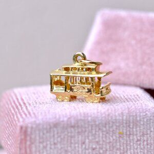 14K Yellow Real Gold Cable Car Charm